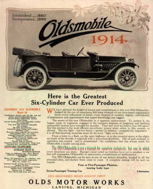 1914 Oldsmobile Auto Advertising